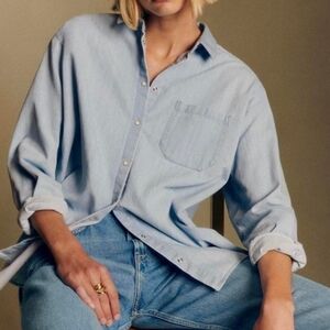 Sézane Max Light Wash Cotton Shirt Size 46